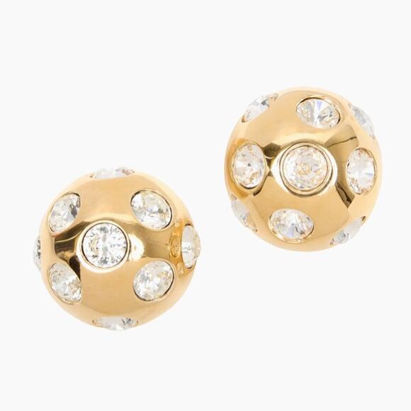 JACQUEMUS | Les Boucles Salon Rhinestone Studded Ball Earrings in Gold & Crystal - Picture 1 of 12
